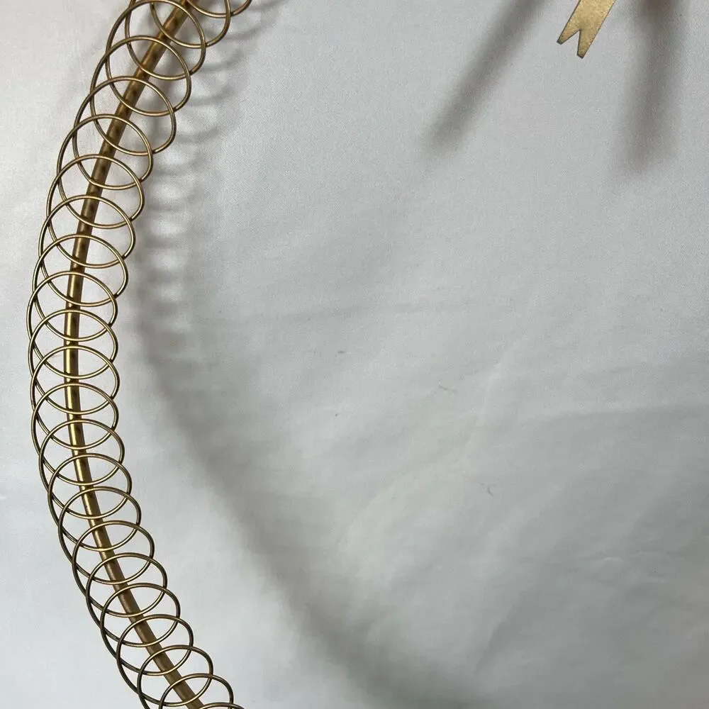 Vintage Large 18” Gold Wreath w/ Bow Holiday Card Holder Metal Wreath Christmas
